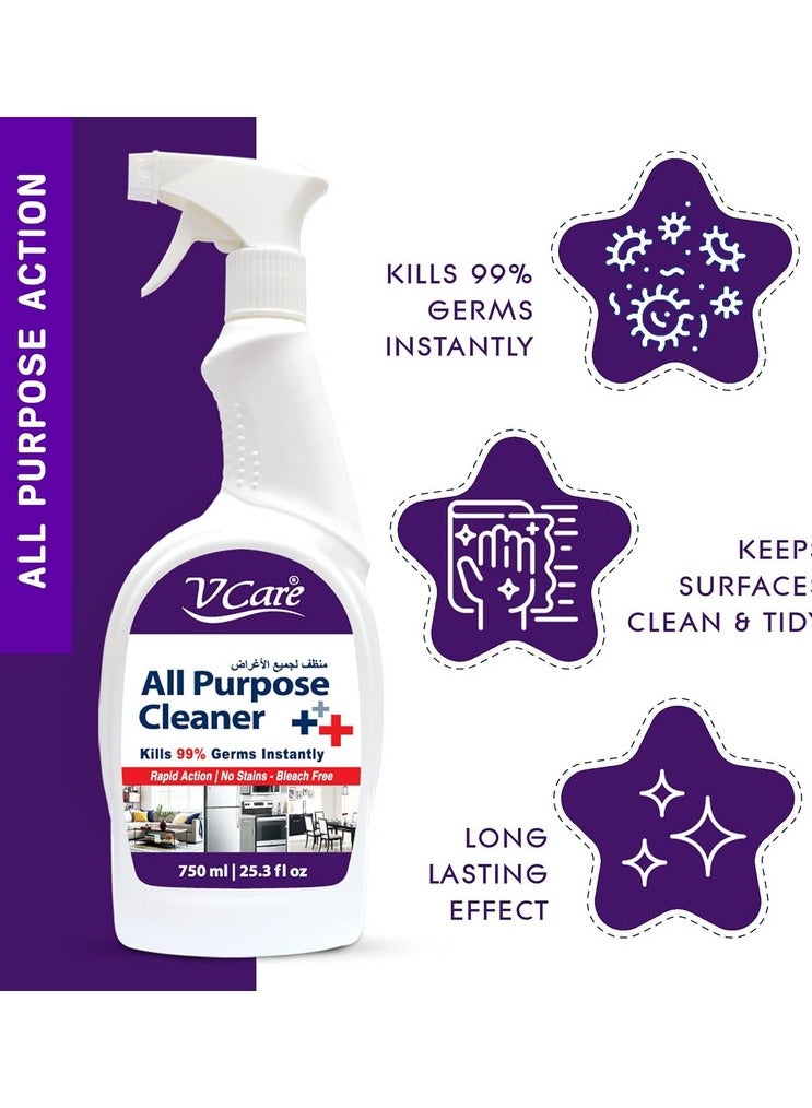 VCare All Purpose Cleaner Spray Versatile And Effective Tackle Tough Stains With Ease 2 x 750ml  - Image 5