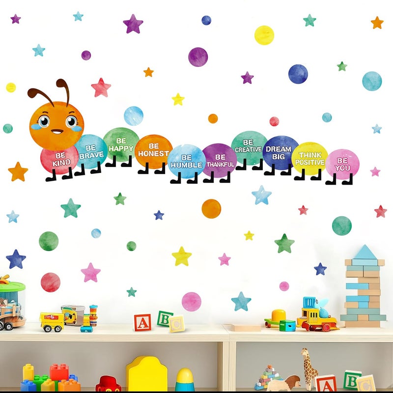 Kasubeso Watercolor Inspirational Wall Sticker, Multicolor Polka Dot Star Wall decal, Removable Motivational Quote Be Kind Be Happy Wall Art for Playroom Classroom Nursery Preschool Daycare Decoration - Image 1