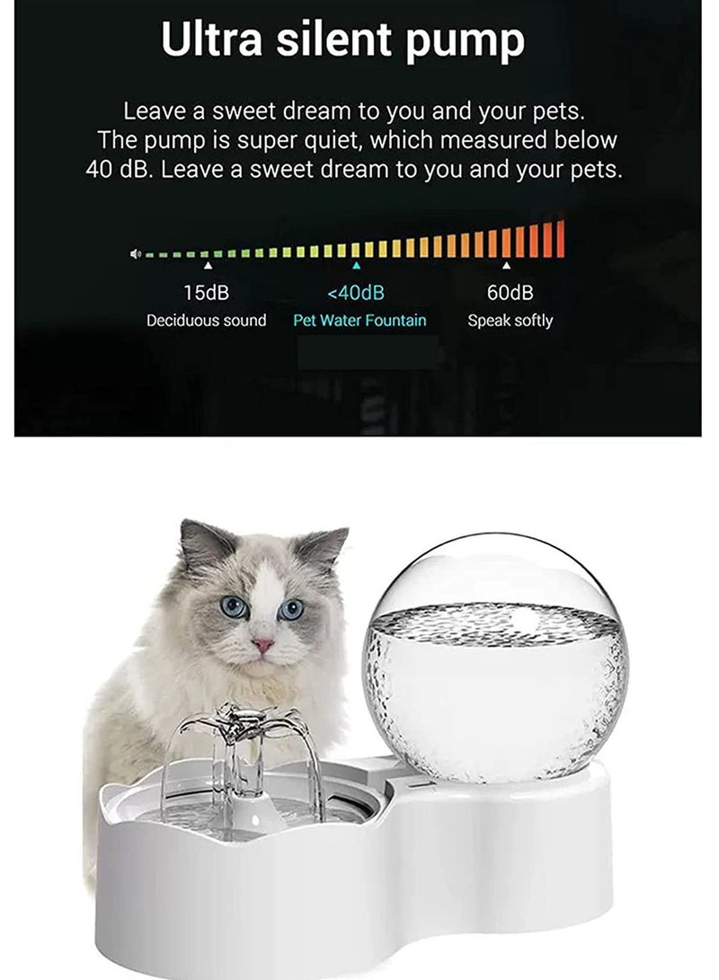 Pet Water Fountain 2.5L Pet Fountain Super Quiet Automatic Cat Water Fountain Dog Water Dispenser with 2 Replacement Filters for Cats Dogs Multiple Pets