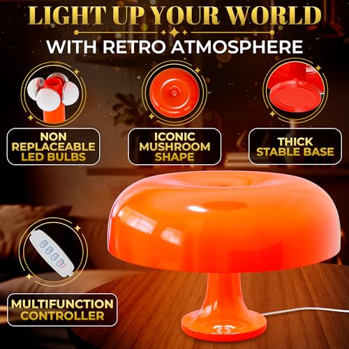 Kotko Orange Mushroom Lamp for Bedroom – Dimmable Vintage Mushroom Lamps Power 5W with 3 Lighting Colors & 10 Brightness – ABS + PVC Build, USB Powered, Bulb Included | Retro Lamp for Reading Room & Office - Image 5