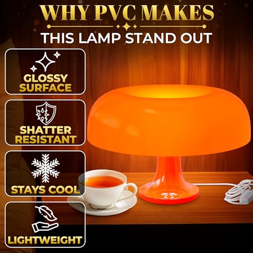 Kotko Orange Mushroom Lamp for Bedroom – Dimmable Vintage Mushroom Lamps Power 5W with 3 Lighting Colors & 10 Brightness – ABS + PVC Build, USB Powered, Bulb Included | Retro Lamp for Reading Room & Office - Image 4
