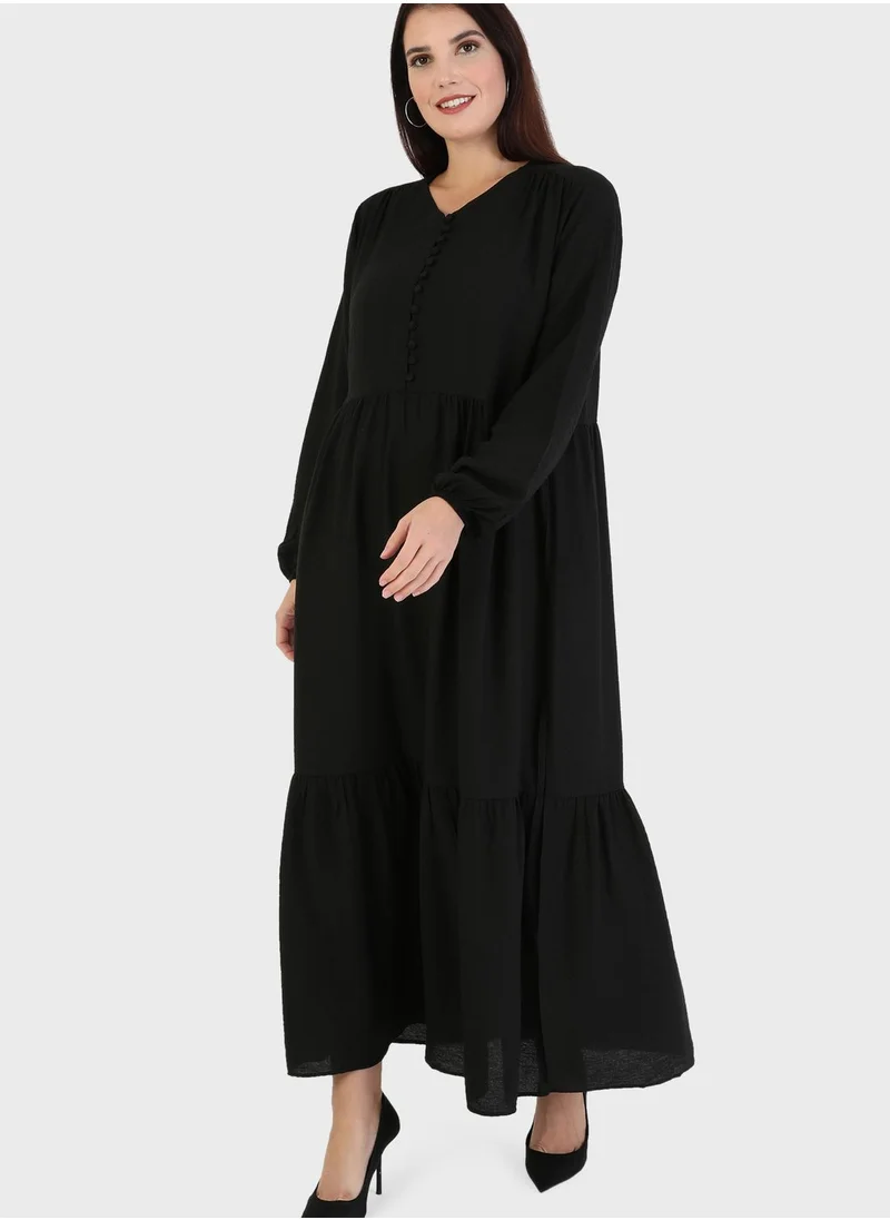 Alia by modanisa Button Detail Shirred Dress