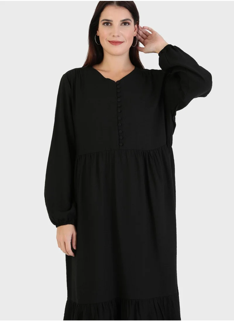 Alia by modanisa Button Detail Shirred Dress