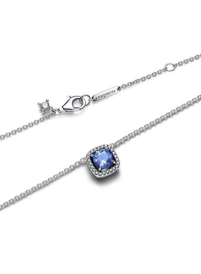 PANDORA Sparkling Square Blue Halo Pendant Necklace - Image 3