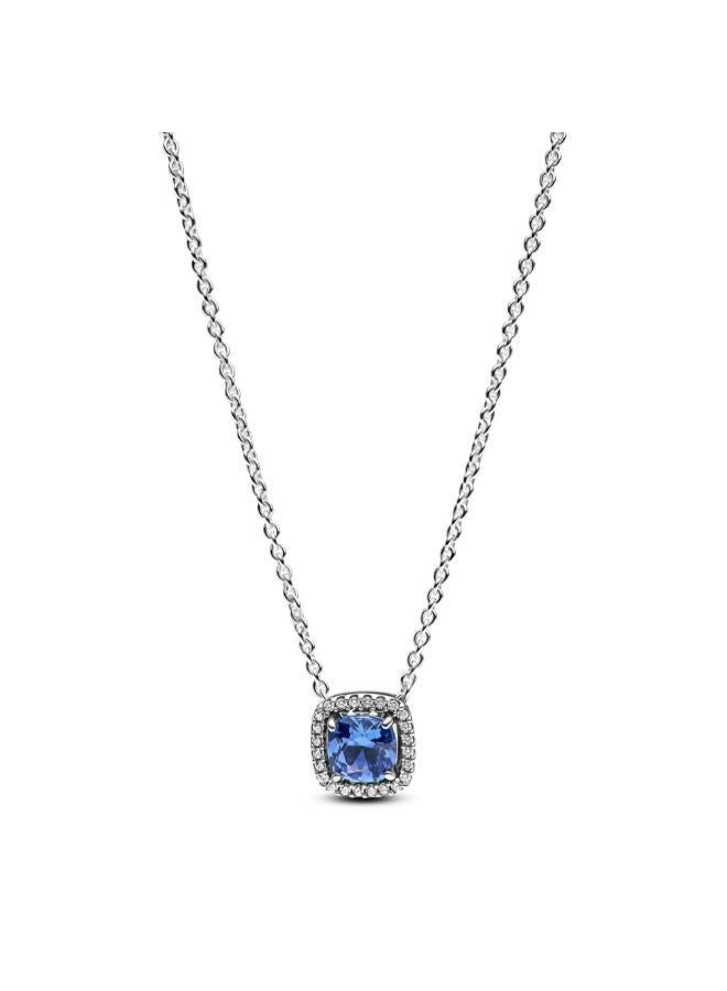 PANDORA Sparkling Square Blue Halo Pendant Necklace - Image 1