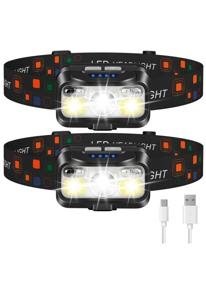 LHKNL Headlamp Rechargeable, Lumen Super Bright Motion Sensor Head Lamp Flashlight,2-Pack Waterproof LED Headlight with White Red Light,8 Modes Head Lights for Camping Cycling Running Fishing - Image 1