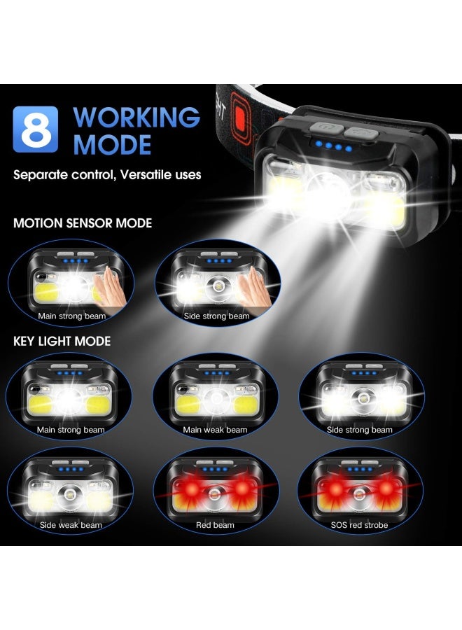 LHKNL Headlamp Rechargeable, Lumen Super Bright Motion Sensor Head Lamp Flashlight,2-Pack Waterproof LED Headlight with White Red Light,8 Modes Head Lights for Camping Cycling Running Fishing - Image 4