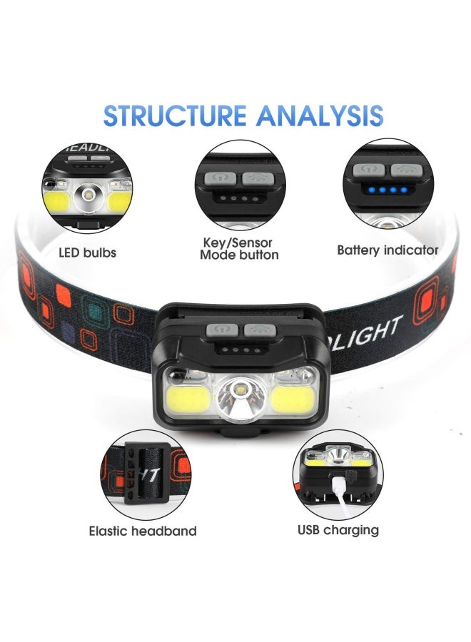 LHKNL Headlamp Rechargeable, Lumen Super Bright Motion Sensor Head Lamp Flashlight,2-Pack Waterproof LED Headlight with White Red Light,8 Modes Head Lights for Camping Cycling Running Fishing - Image 2