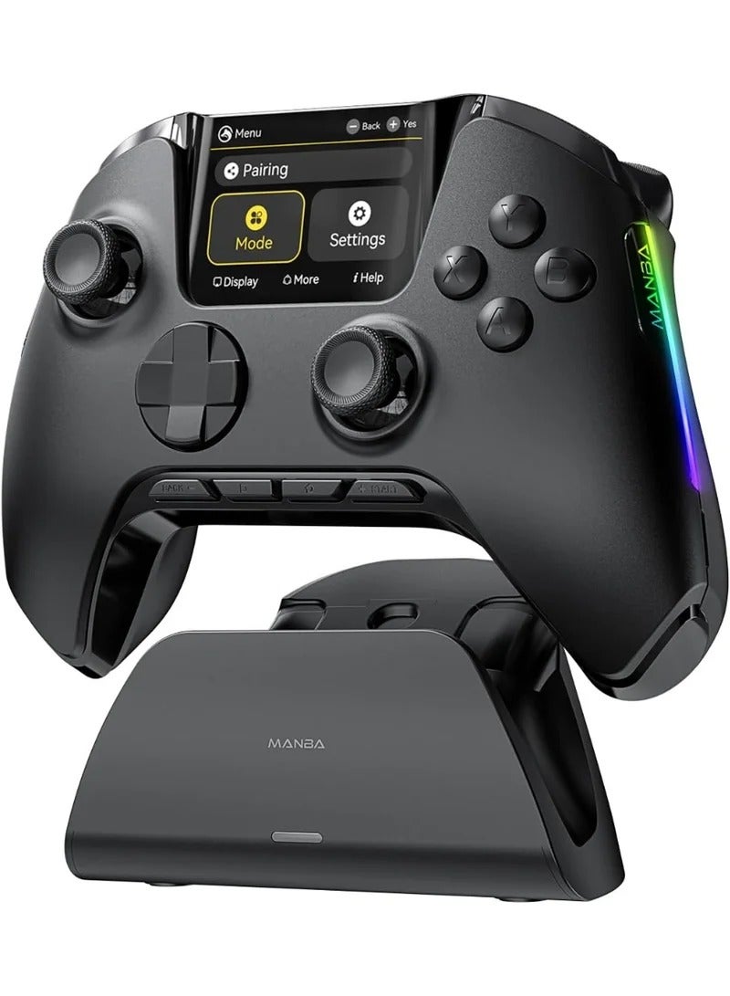 ManbaOne Wireless Game Controller with Interactive Screen for Windows PC/Switch/iOS/Android/Steam Deck,Hall Effect Stick and Trigger with Charging Dock(Black) - Image 1