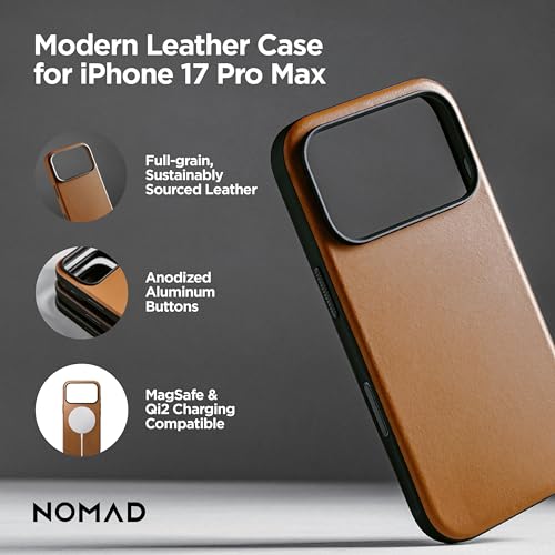 NOMAD Modern Leather Case English Tan Compatible with iPhone 17 Pro Max Leather Magsafe Charging - Image 3