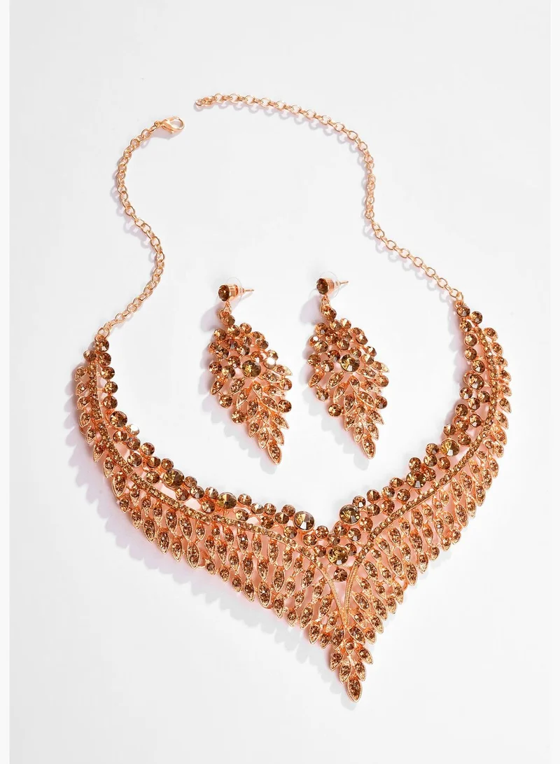 SOHI Gold Plated Designer Stone Necklace and Earring Set