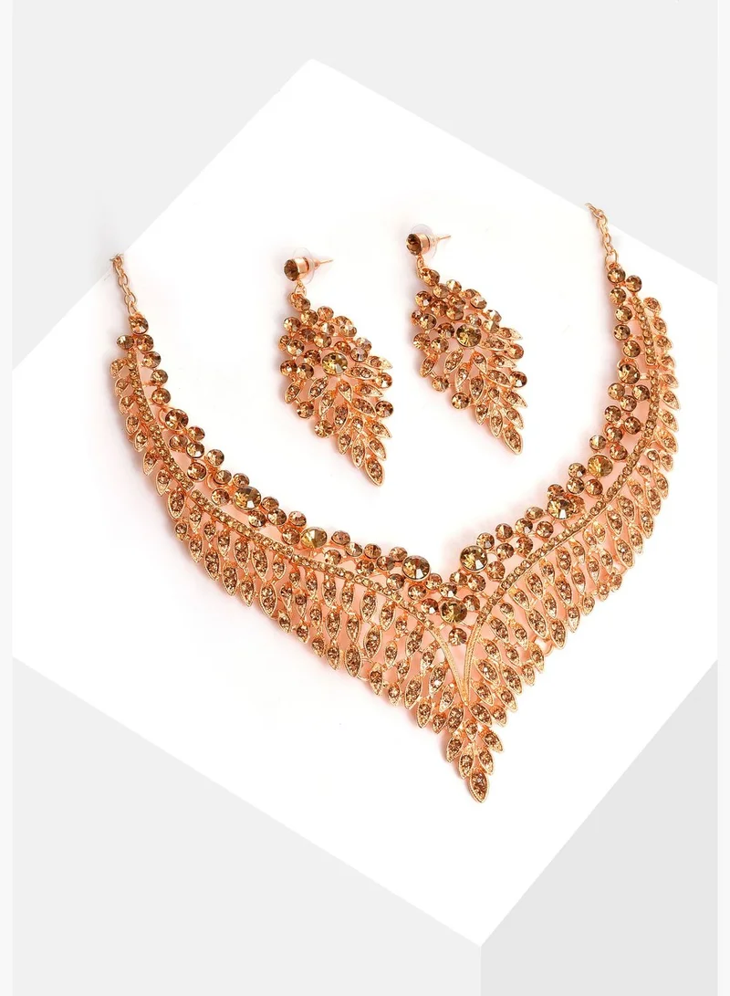 SOHI Gold Plated Designer Stone Necklace and Earring Set
