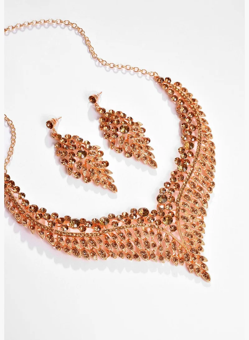SOHI Gold Plated Designer Stone Necklace and Earring Set