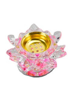 Generic Sparkle Crystal Lotus Flower Incense Burner With Golden Tray For Ash, Pink Shade Crystal Bakhoor Burner, Crystal Lotus Flower Incense Stick Holder, Home Fragrance, Decorative Crystal Ornament - Pink  - Image 1