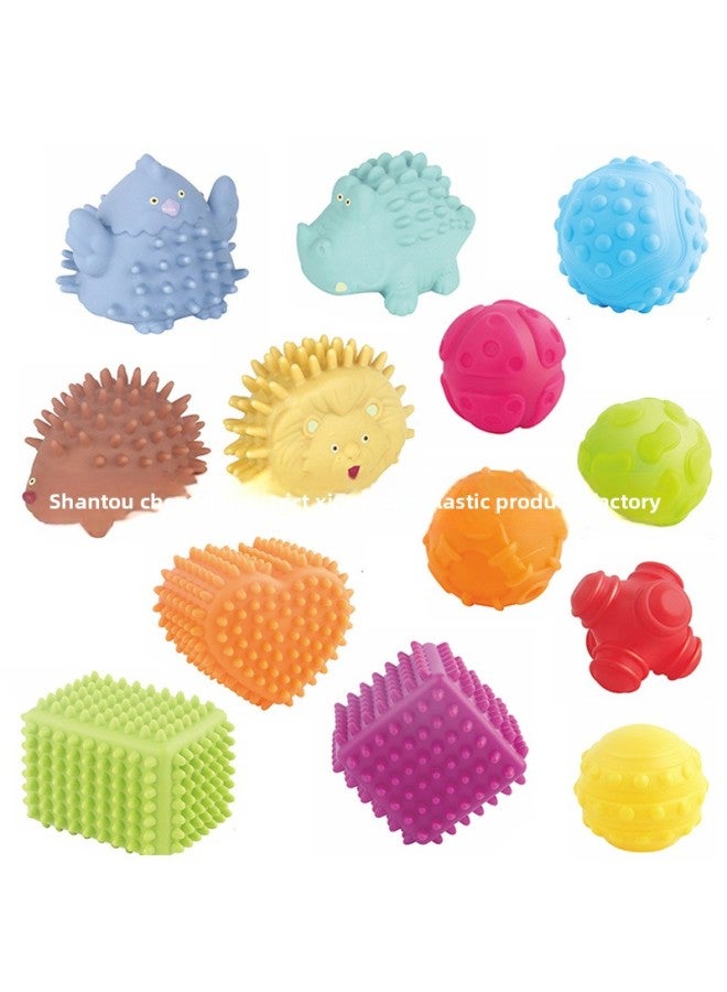 Loquat Children's Vinyl Cartoon Small Animal Massage Ball Baby Bathroom Hand Grab Ball Bath Toy BB Whistle Early Education Enlightenment-Specifications:Vinyl Geometric Modeling A (3pcs)-card Head Bag - Image 3