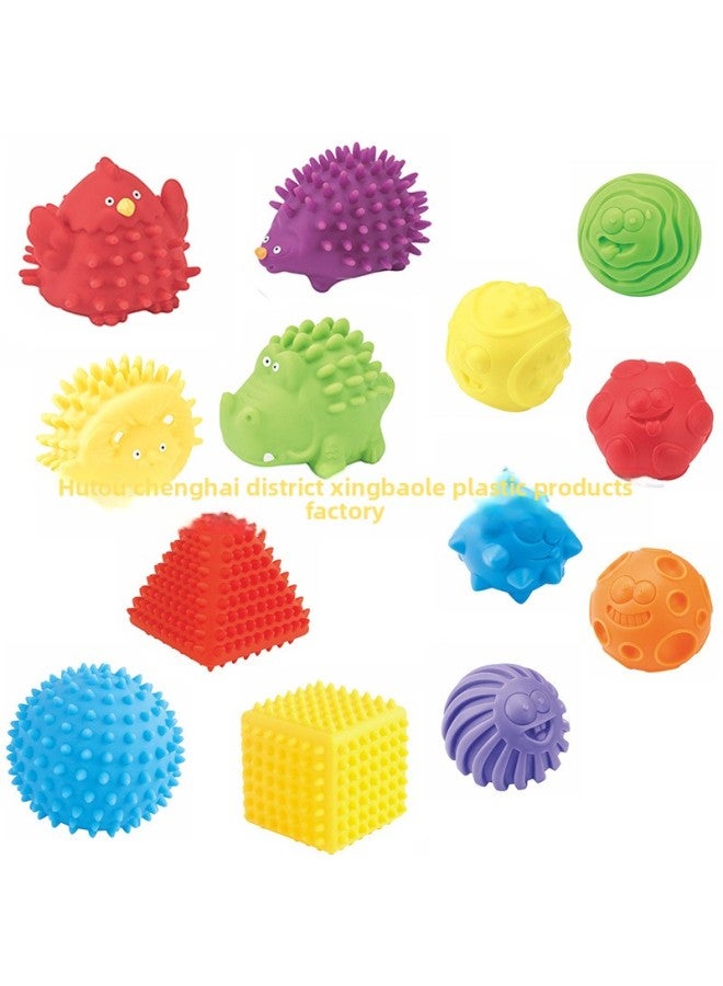 Loquat Children's Vinyl Cartoon Small Animal Massage Ball Baby Bathroom Hand Grab Ball Bath Toy BB Whistle Early Education Enlightenment-Specifications:Vinyl Geometric Modeling A (3pcs)-card Head Bag - Image 2