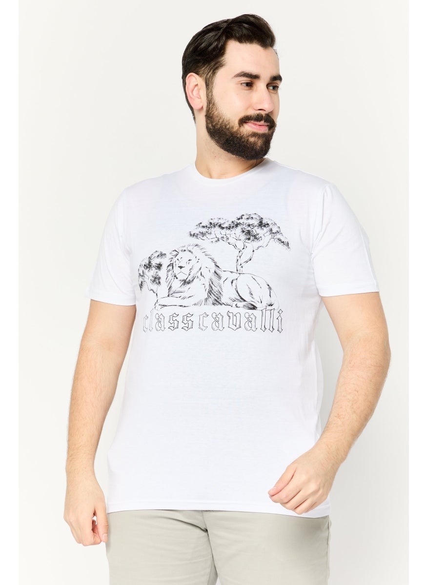 Cavalli Class Men Crew Neck Short Sleeves Brand Logo T-Shirt, White  - Image 1