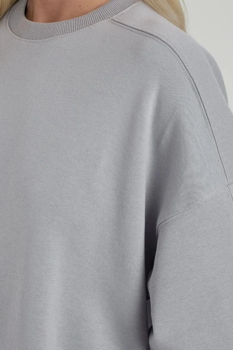 Hiccup Grey Relaxed Fit Crew Neck Knitted Sweatshirt for Women | Best Price UAE