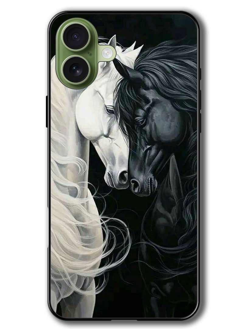 Theodor Case Compatible with Apple iPhone 17 6.3 Inch Protection Shockproof Bumper Cover Black and White Horse - Image 1