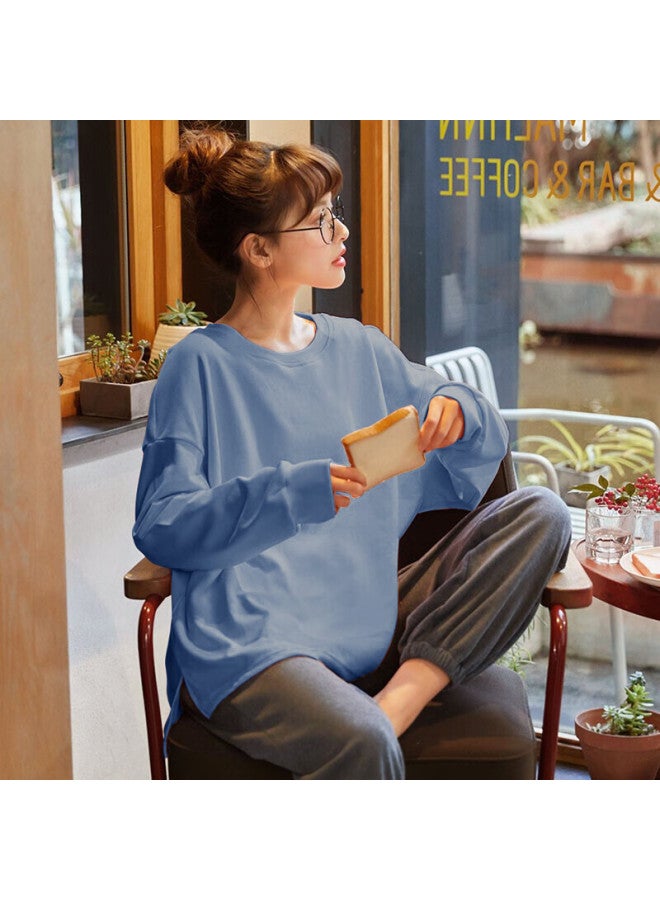 LANG SHA Langsha Women's Pajamas, Pure Cotton Long-sleeve And Pants, Wearable Outside, Round Neck, Korean Style, Solid Color, Casual Loose Loungewear, College Style - Image 2