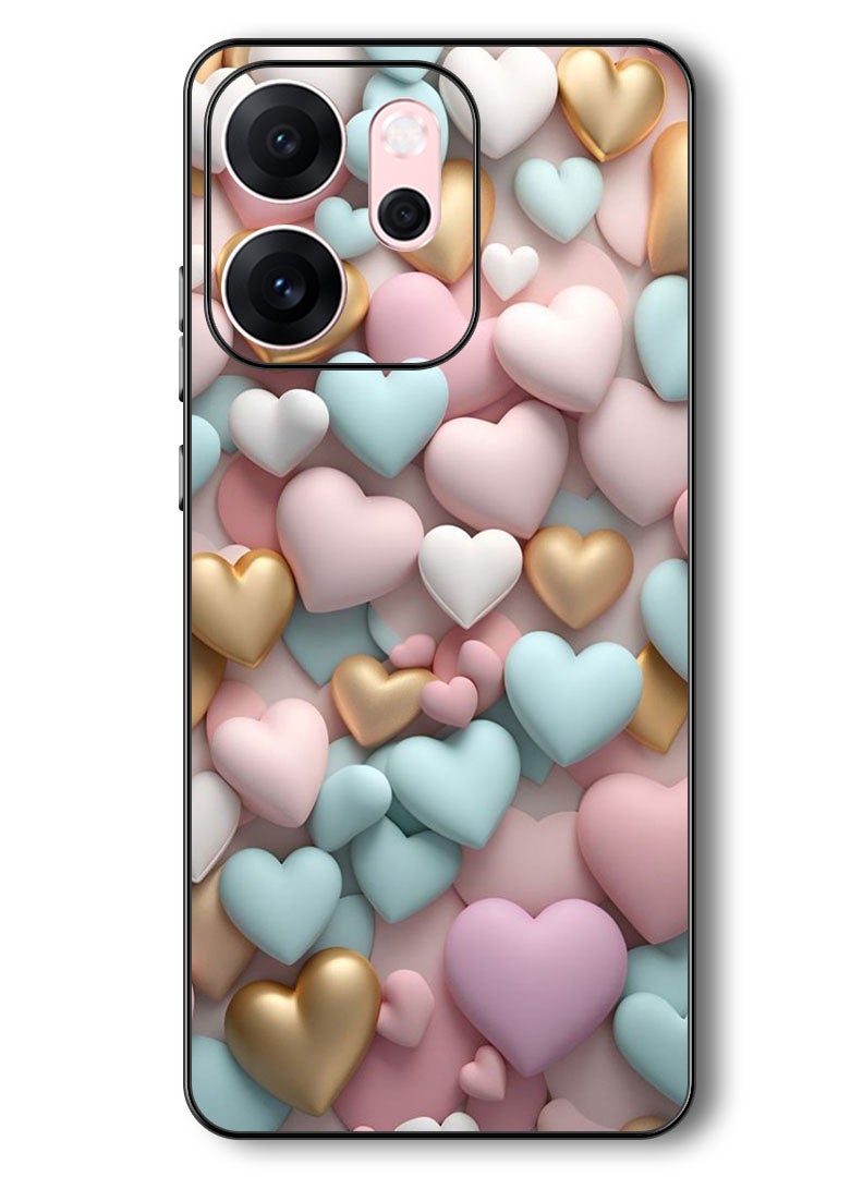 Theodor Case Compatible with Oppo Reno 14 F 6.57 Inch Protection Shockproof Bumper Cover Colourful Hearts - Image 1