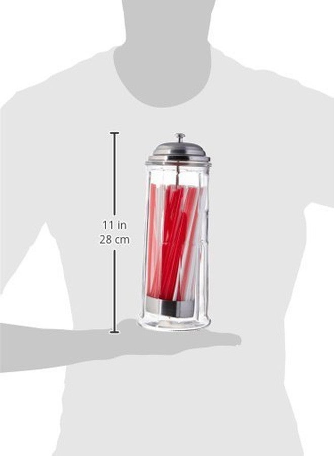 سيركل وير حامل شفاطات زجاجي عتيق الطراز من سيركلوير، مزود بغطاء معدني وأنابيب شرب حمراء وبيضاء، يتسع للأقلام وعيدان الطعام، ارتفاع 10.8 بوصة × عرض 4.1 بوصة، برطمان أدوات مطبخ عتيق - Image 4