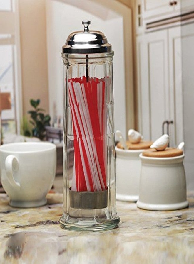 سيركل وير حامل شفاطات زجاجي عتيق الطراز من سيركلوير، مزود بغطاء معدني وأنابيب شرب حمراء وبيضاء، يتسع للأقلام وعيدان الطعام، ارتفاع 10.8 بوصة × عرض 4.1 بوصة، برطمان أدوات مطبخ عتيق - Image 2