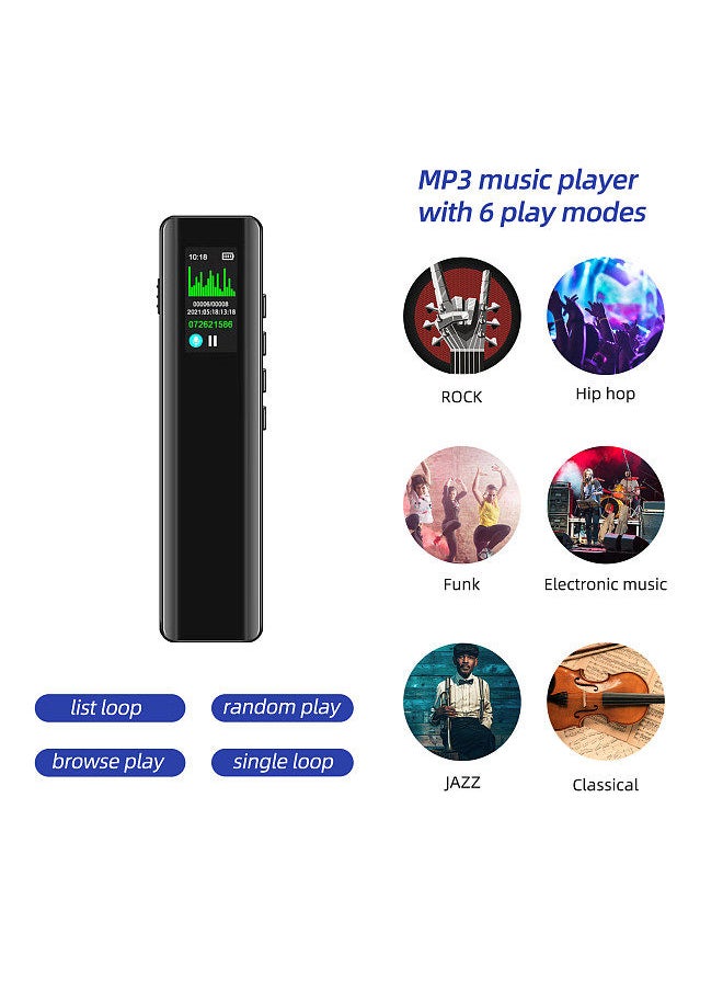 Generic - 8GB Digital Voice Recorder Voice Activated Recorder Dictaphone MP3 Player 3072KBPS HD Recording Noise Reduction Timing Recording Password Function Dual Condenser Microphone 60hrs Continuous Recording - Image 1