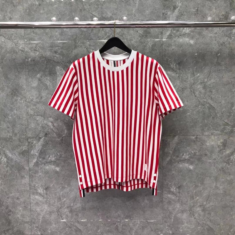 Tb Summer New Vertical Striped Round Neck Short-Sleeve Unisex Classic Solid Color T-Shirt Casual Versatile - Image 5