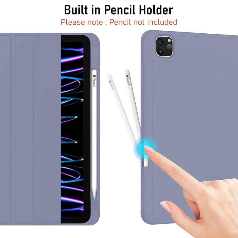 Robustrion Case for iPad Pro 11 inch Case Cover 3rd Gen / 4th Gen 2022 M1 [Auto Sleep Wake] with Pencil Holder [Right Side] - Lavender - Image 5