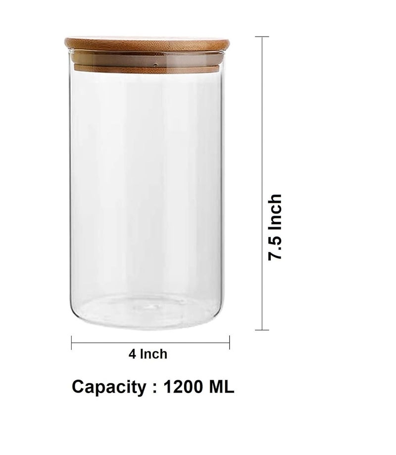 IndusBay® 1200 ML, Borosilicate Glass Jars with Bamboo Wood Air Tight Lids Tea Container Clear Kitchen Storage Jar with Bamboo Shelf Kitchen Canister Set, 1.2 Liter, Clear - Image 2