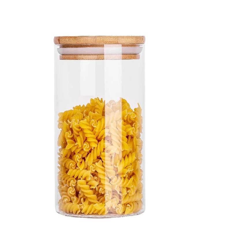 IndusBay® 1200 ML, Borosilicate Glass Jars with Bamboo Wood Air Tight Lids Tea Container Clear Kitchen Storage Jar with Bamboo Shelf Kitchen Canister Set, 1.2 Liter, Clear - Image 1