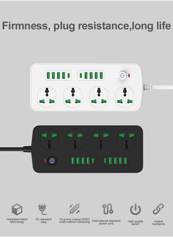 ماركة غير محددة شريط طاقة - سلك تمديد طاقة مسطح بطول 2 متر، 4 منافذ 8 منافذ USB مع حماية من الحمل الزائد، حامل يثبت على الحائط، سطح المكتب (3000 واط)  - Image 2