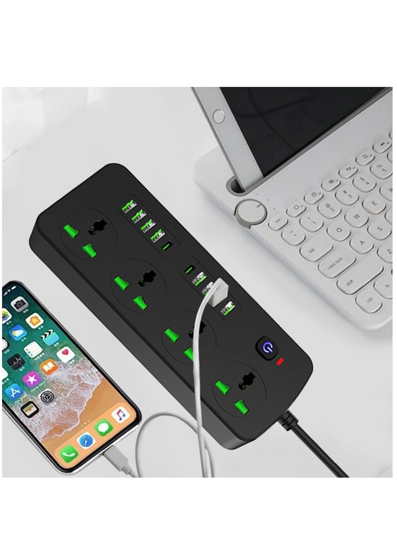 ماركة غير محددة شريط طاقة - سلك تمديد طاقة مسطح بطول 2 متر، 4 منافذ 8 منافذ USB مع حماية من الحمل الزائد، حامل يثبت على الحائط، سطح المكتب (3000 واط)  - Image 5