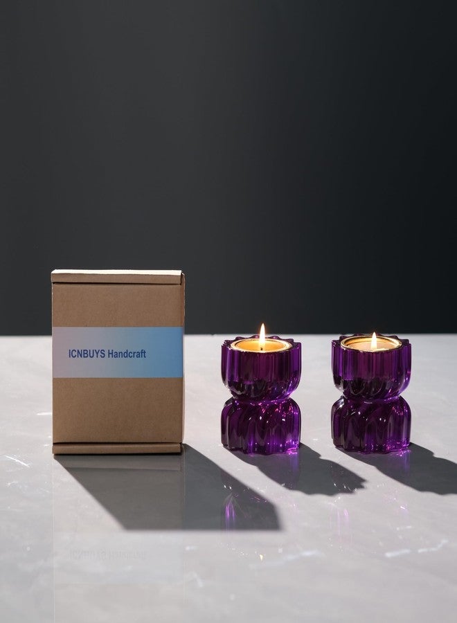ICNBUYS حامل شموع صغير بتصميم حلزوني من ICNBUYS، حامل شموع صغير مزخرف، ديكور منزلي رومانسي وفريد، هدية مثالية للمنزل الجديد، طقم من قطعتين من حامل شموع صغير حلزوني الشكل من الراتنج الأرجواني، مناسب لعيد ديوالي - Image 3
