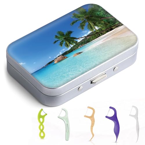 Gerkia Dental Floss Portable Case, Easy to Store Floss Picks of Various Sizes, Portable Dental Floss Dispenser is Perfect for Travelling, Hotels, Dinners, Appointments.Beach Coconut Tree - Image 1