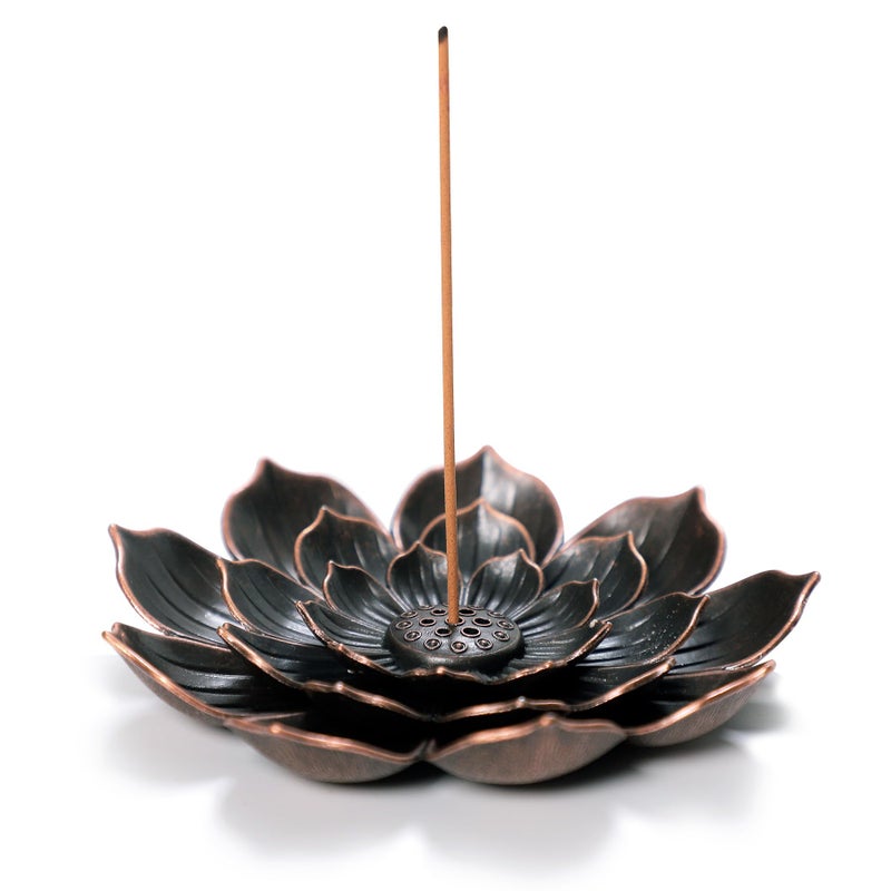 GARMOLY Large Incense Holder for Sticks Anti-Ash Spilling, Brass Lotus Incense Stick Holder and Detachable Ash Catcher - Image 1
