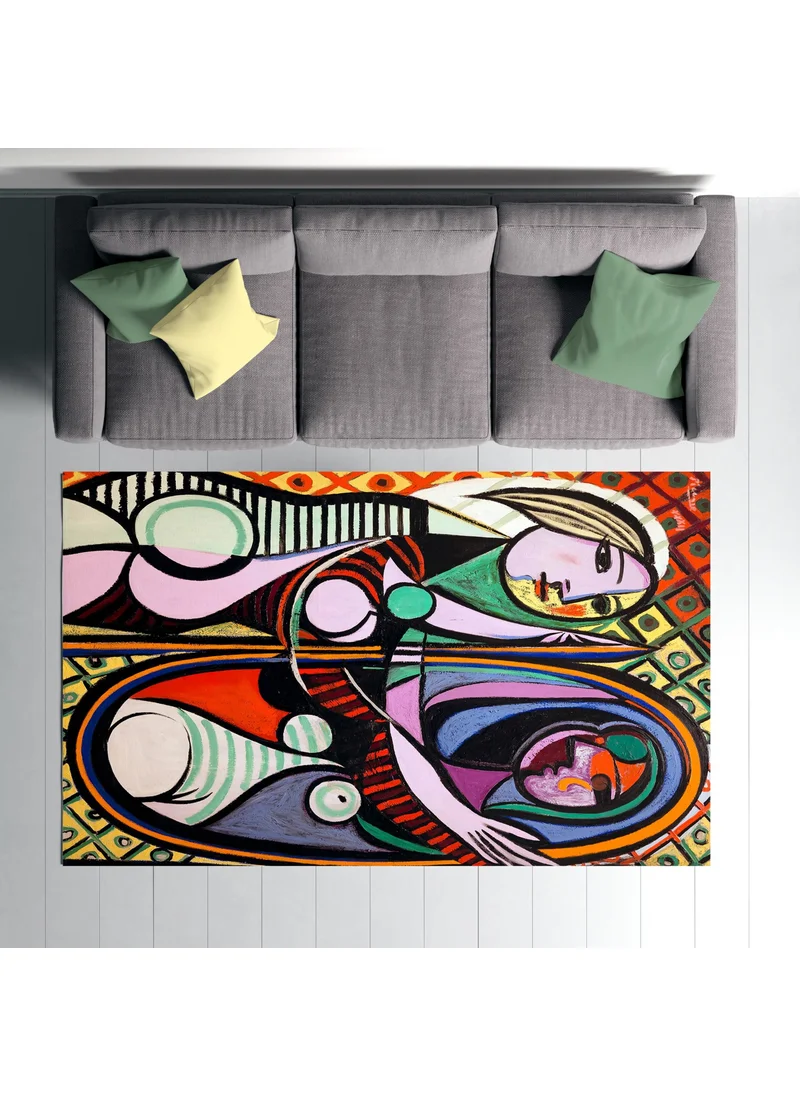 Vagonik Wagonik Pablo Picasso Girl in Front of the Mirror Rug Digital Printed Carpet Non-Slip Based Washable Carpet