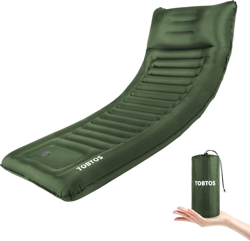 TOBTOS Inflatable Camping Sleeping Pad with Pillow, Thick 6 Inch Ultralight Sleeping Pad with Built-in Pump, Lightweight Sleeping Mat for Camping, Backpacking, Hiking, Tent (Green) - Image 1
