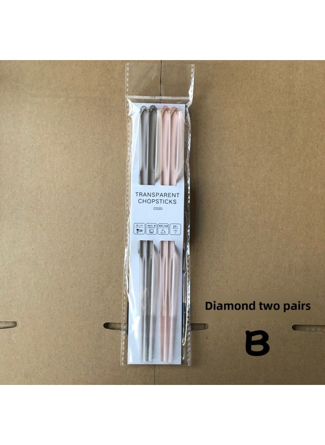 Japanese-style High-grade Transparent Color Pointed Non-slip Chopsticks Resin Clear Crystal Texture Can Be Dishwasher Lovers Food-Color:Diamond Chopsticks Two Pairs F