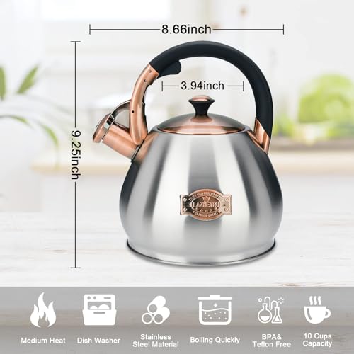 Lazneyru Tea Kettle Stovetop Whistling Kettle Teapot, 3Quart Tea Pot Stainless Steel Teakettle for Stove Top with Heat Proof Ergonomic Handle - Image 4