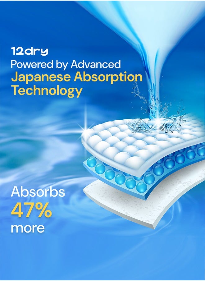 12dry Diapers Premium Baby Care 100% Ultra Japanese Absorption Dual-Layer Thin and Breathable Eco-Friendly Hypoallergenic Soft Elastic Waistband for Active Babies  - Image 4