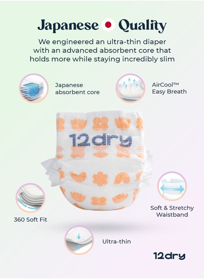 12dry - Diapers Premium Baby Care 100% Ultra Japanese Absorption Dual-Layer Thin and Breathable Eco-Friendly Hypoallergenic Soft Elastic Waistband for Active Babies - Image 1
