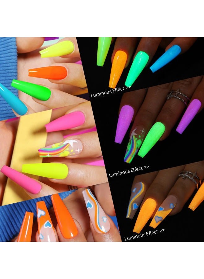 UR SUGAR Glow in the Dark Gel Nail Polish Set, Halloween Neon Hot Pink Yellow Orange Bright Luminous Gel Polish Set Fluorescent 6 Colors Glow in Dark Effect Soak Off Nail Polish Kit for Party Nails - Image 2
