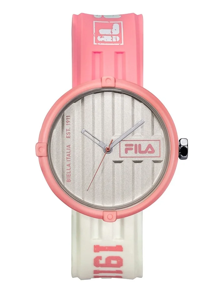 FILA Fila Style Unisex Analog Watch Alloy Steel Case Pink & White Silicone Strap, 38-338-106, size 40mm