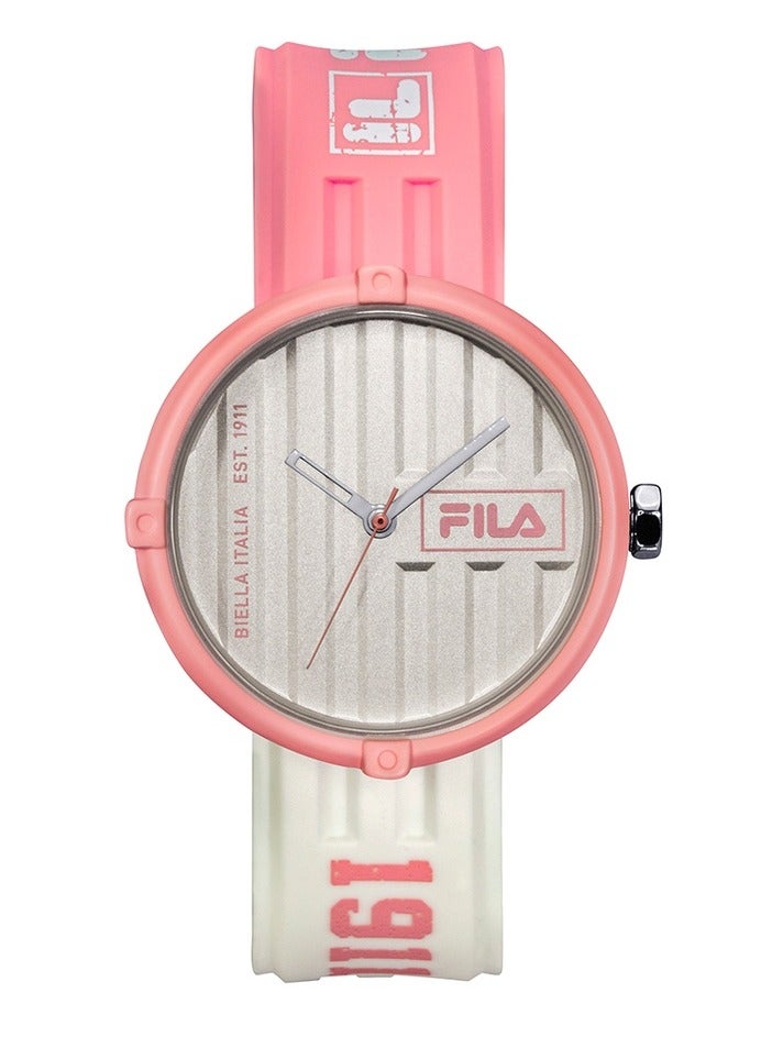 فيلا ساعة فيلا للجنسين بحزام سيليكون وردي وأبيض، مينا 40 مم - Image 1