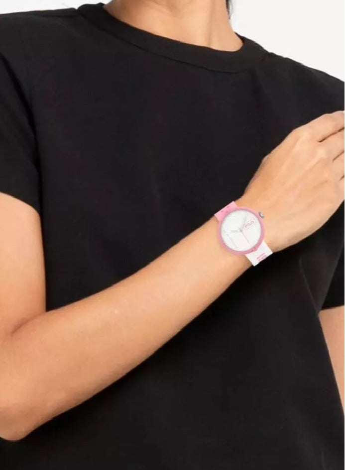 فيلا ساعة فيلا للجنسين بحزام سيليكون وردي وأبيض، مينا 40 مم - Image 5