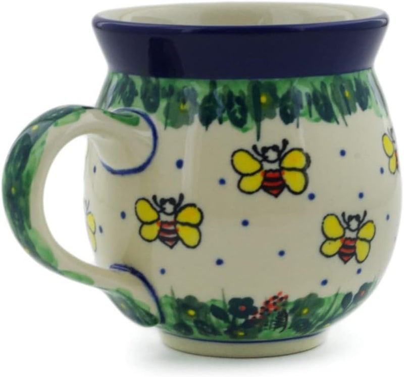 Polmedia Polish Pottery كوب فقاعات خزف بولندي سعة 12 أونصة من صنع سيراميكا أرتيستشينا بموضوع نحلة سعيدة توقيع يونيكات - Image 3