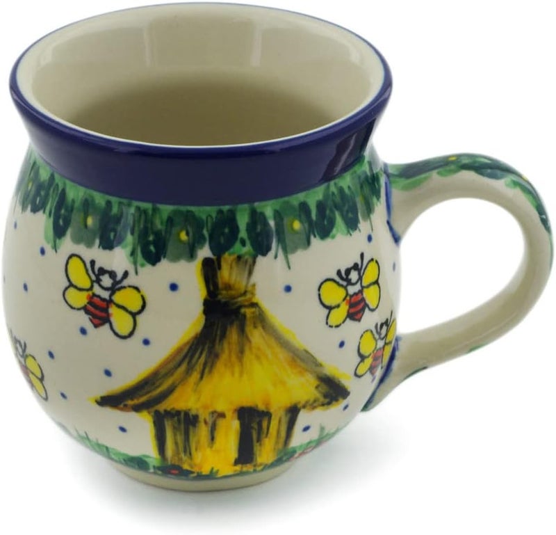 Polmedia Polish Pottery كوب فقاعات خزف بولندي سعة 12 أونصة من صنع سيراميكا أرتيستشينا بموضوع نحلة سعيدة توقيع يونيكات - Image 2