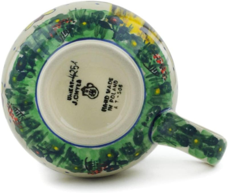 Polmedia Polish Pottery كوب فقاعات خزف بولندي سعة 12 أونصة من صنع سيراميكا أرتيستشينا بموضوع نحلة سعيدة توقيع يونيكات - Image 4